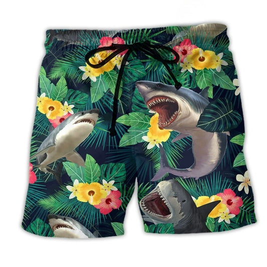 Shark Tropical Leaf Summer Vibes Art – Beach Short