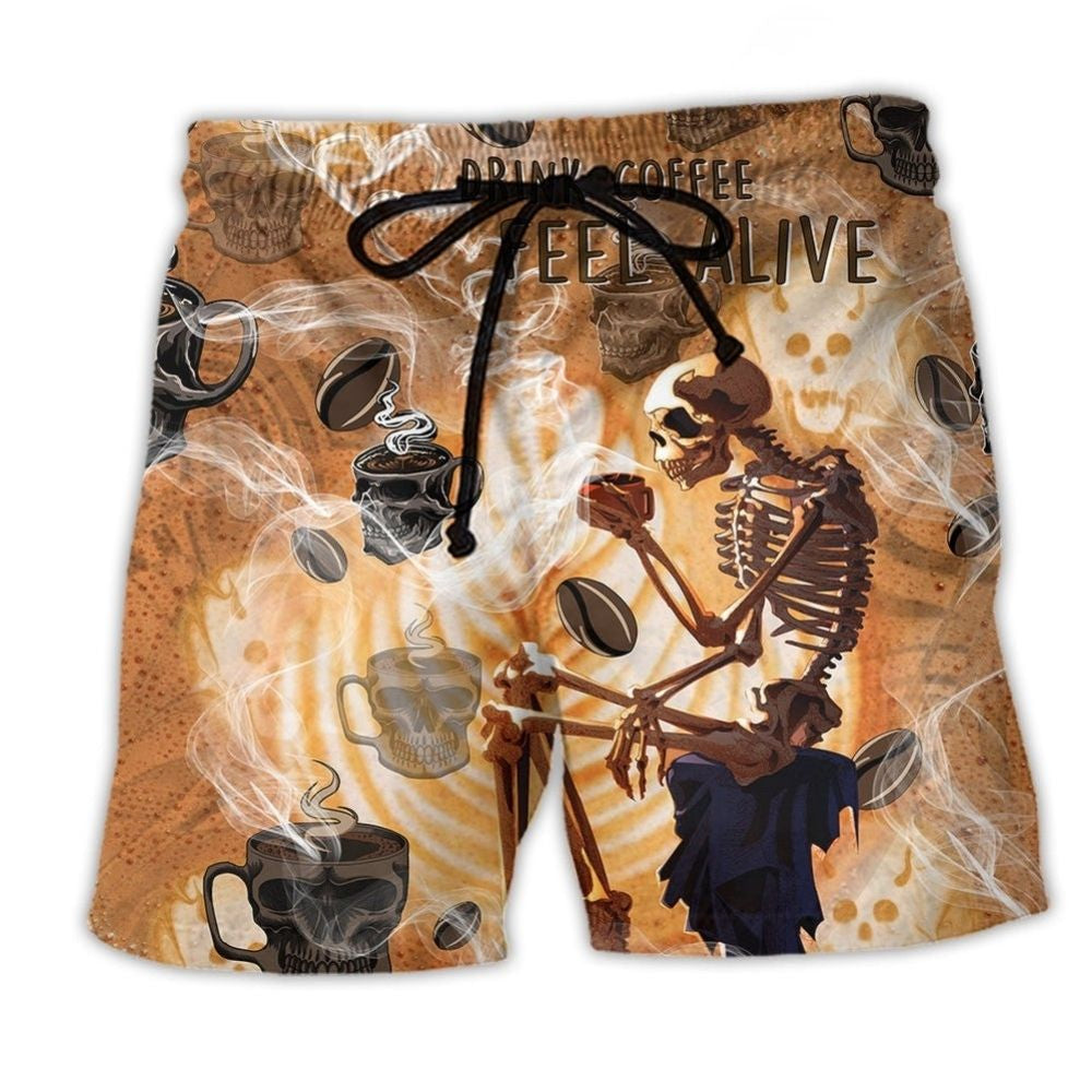 Skull Coffee Feel Alive Art – Beach Short