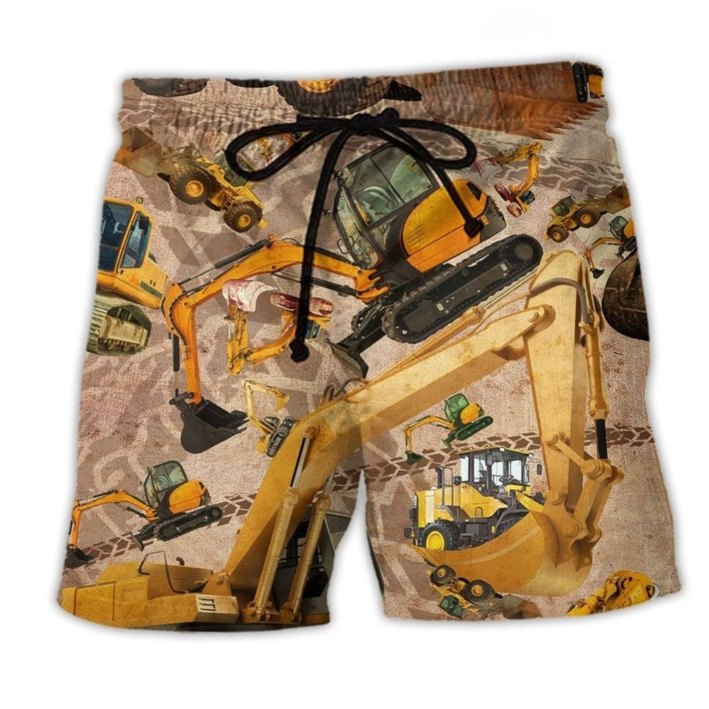 Excavator Hard Work Warning Art – Beach Short