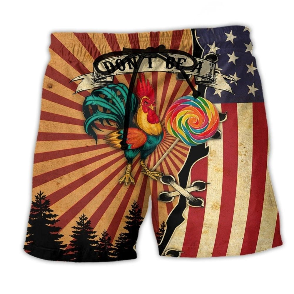 Funny Rooster Lollipop Quote Art – Beach Short