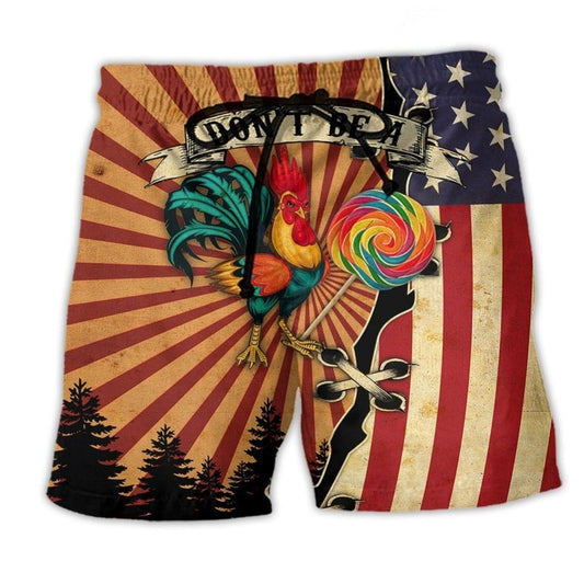Funny Rooster Lollipop Quote Art – Beach Short
