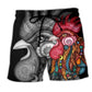 Rooster Black And Color Graphic Art – Beach Short