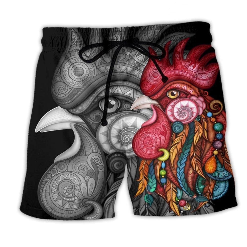 Rooster Black And Color Graphic Art – Beach Short