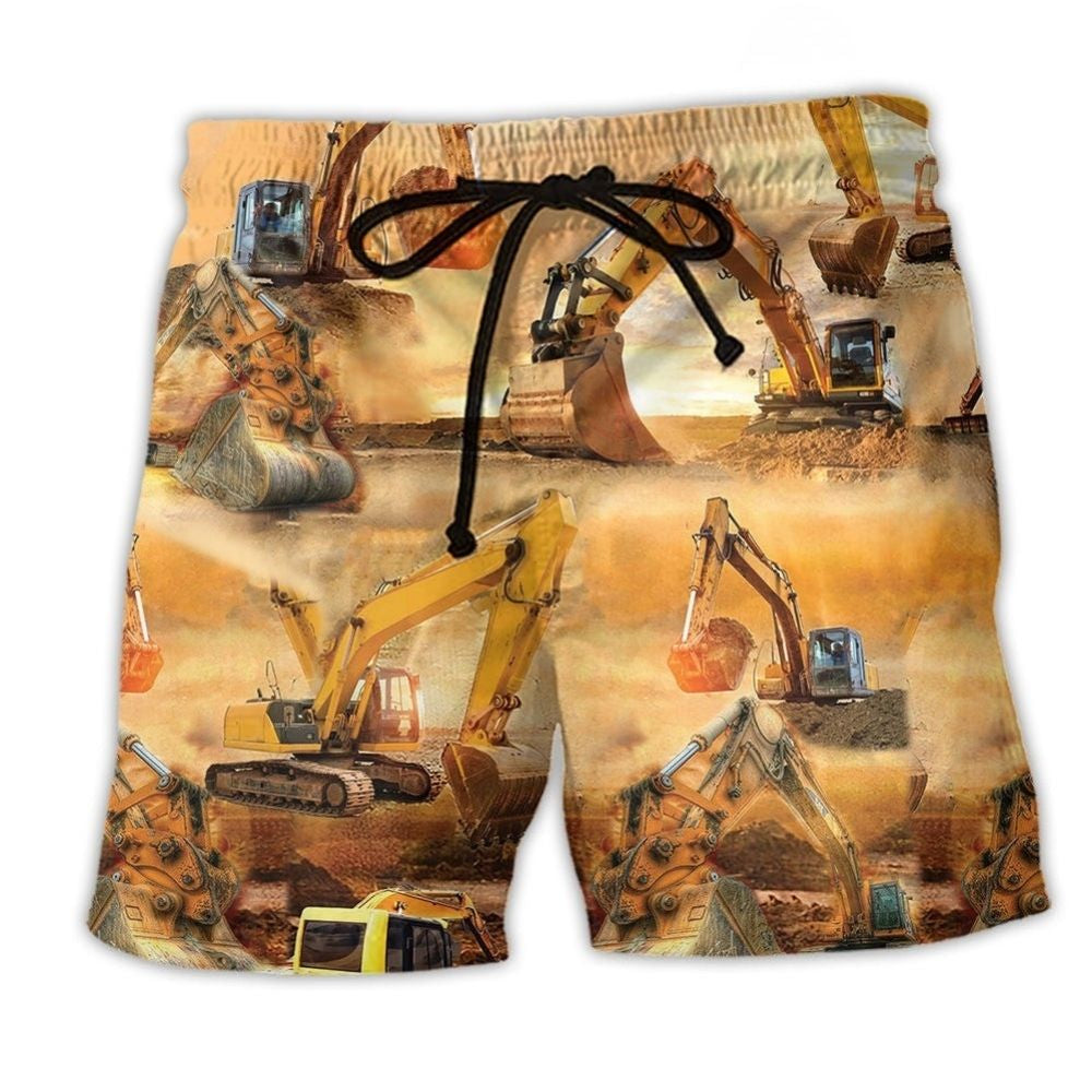 Excavator Working Hard Life Art – Beach Short