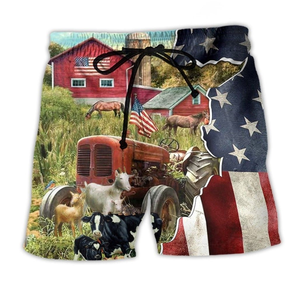 Patriotic Farm Animals America Art – Beach Short