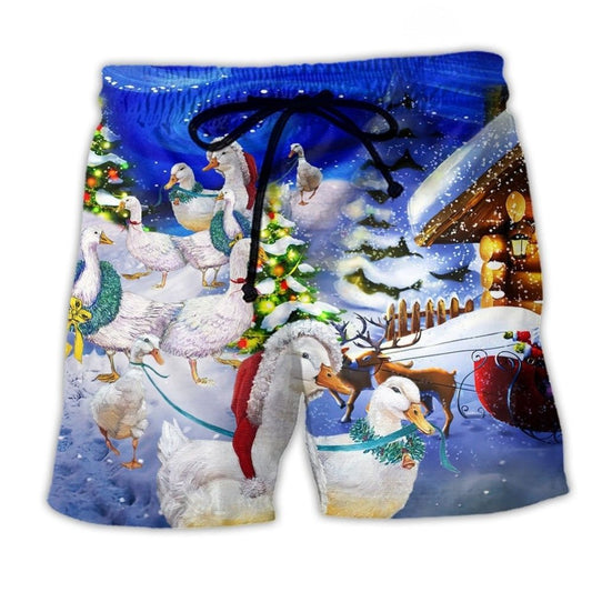 Christmas Duck Holiday Light Art – Beach Short