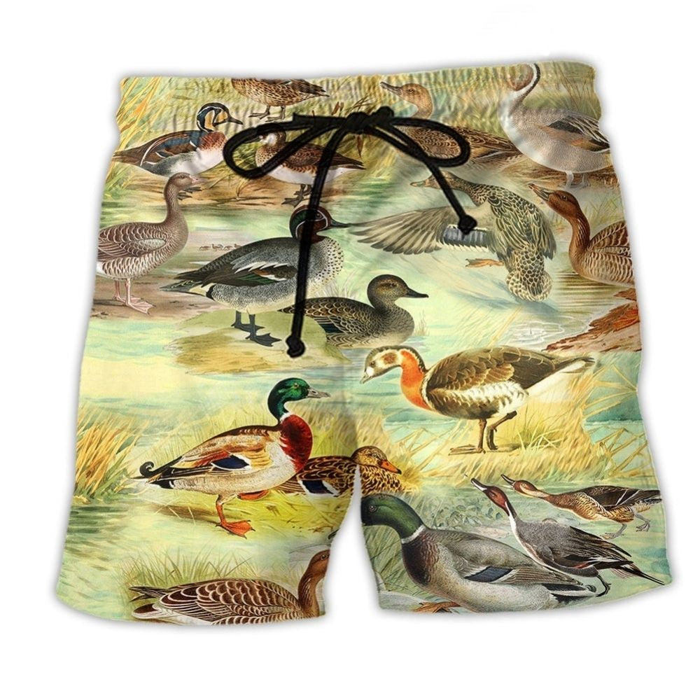 Duck Vintage World Illustration Art – Beach Short