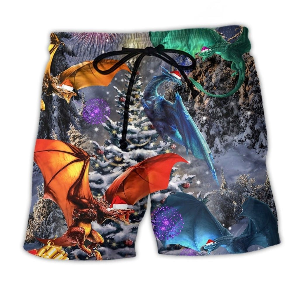 Christmas Dragon Holiday Love Art – Beach Short