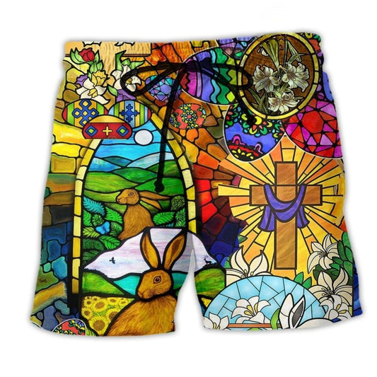 Happy Easter Rabbit Floral Art – Beach Short