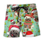 Pug Dog Merry Pugmas Christmas Art – Beach Short