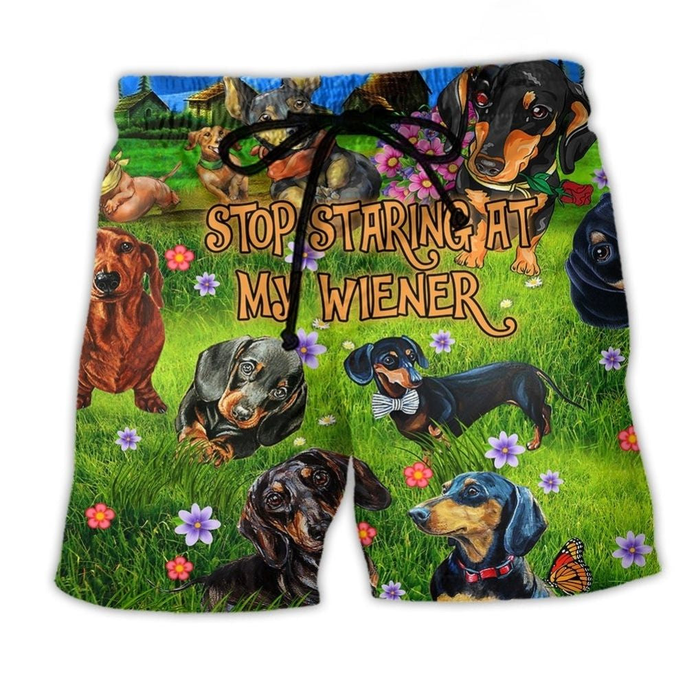 Funny Dachshund Stop Staring Humor Art – Beach Short