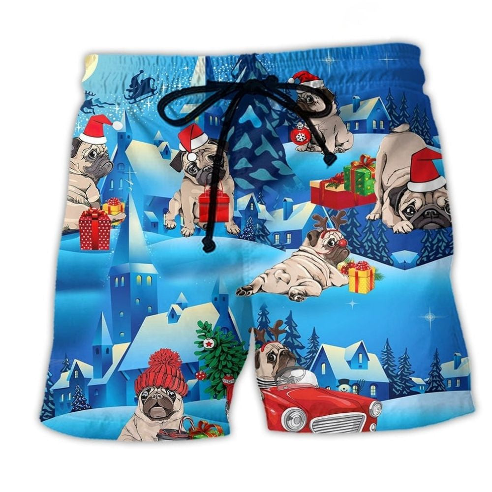 Merry Christmas Pug Dog Art – Beach Short