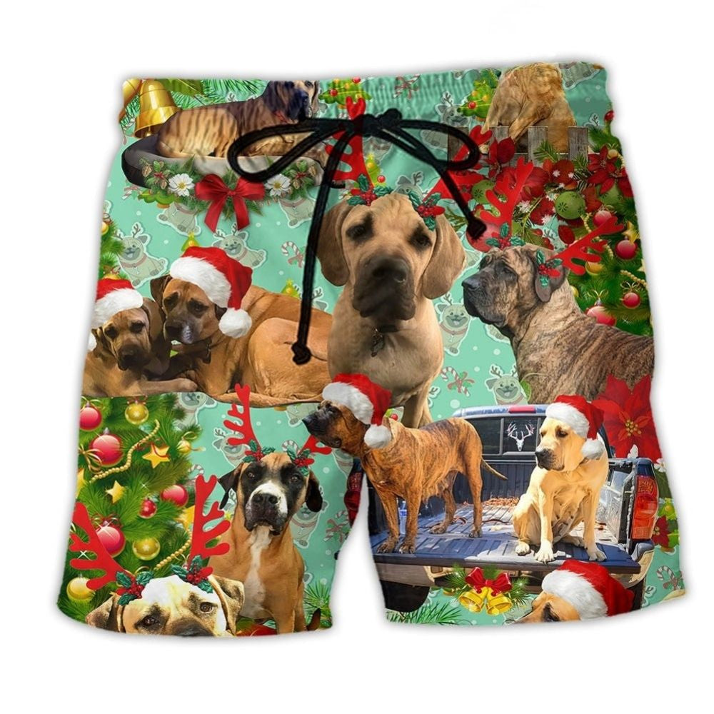 Cute Dogs Merry Christmas Art – Beach Short