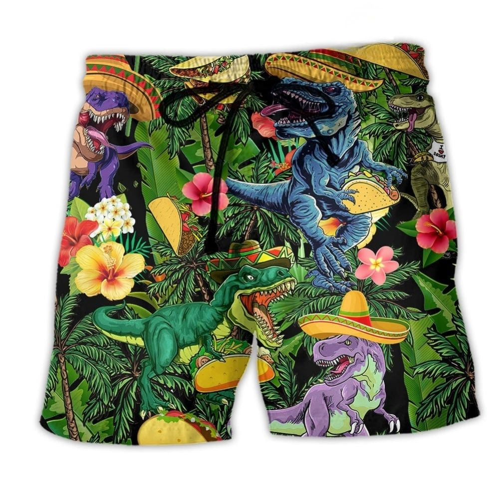 Dinosaur Taco Fun Light Color Art – Beach Short