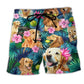 Golden Retriever Flower Hug Art – Beach Short