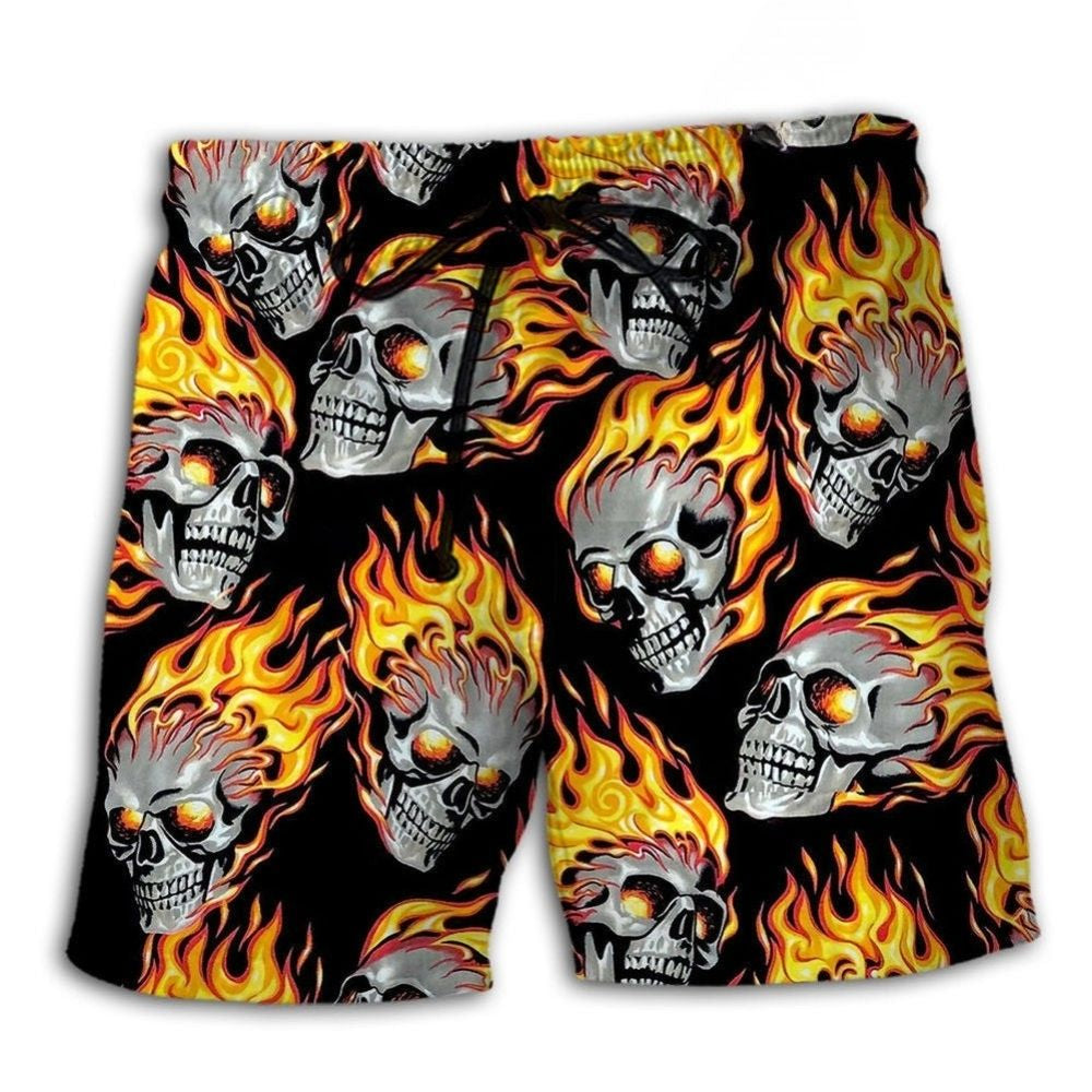 Flaming Skull Fire Power Art – Beach Short