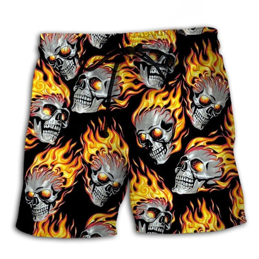 Flaming Skull Fire Power Art – Beach Short
