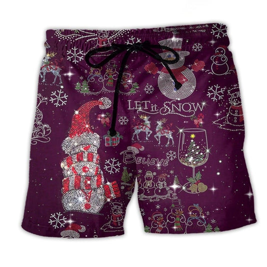 Bling Snowman Let It Snow Holiday Art – Beach Short
