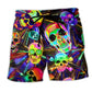 Happy Smiling Skull Colorful Art – Beach Short