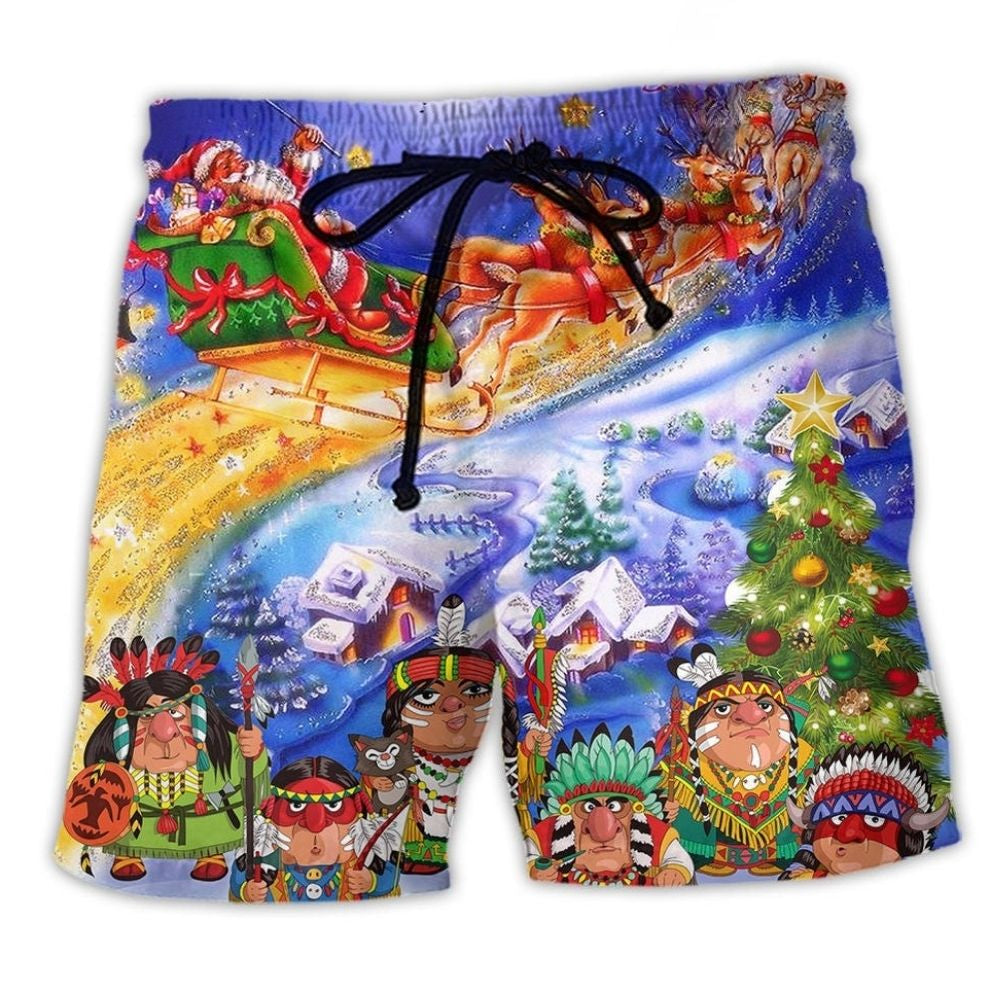 Funny Native Style Christmas Night Art – Beach Short
