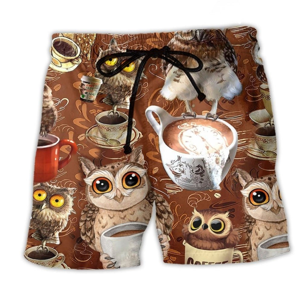 Owl Coffee Love Cozy Style Art – Beach Short