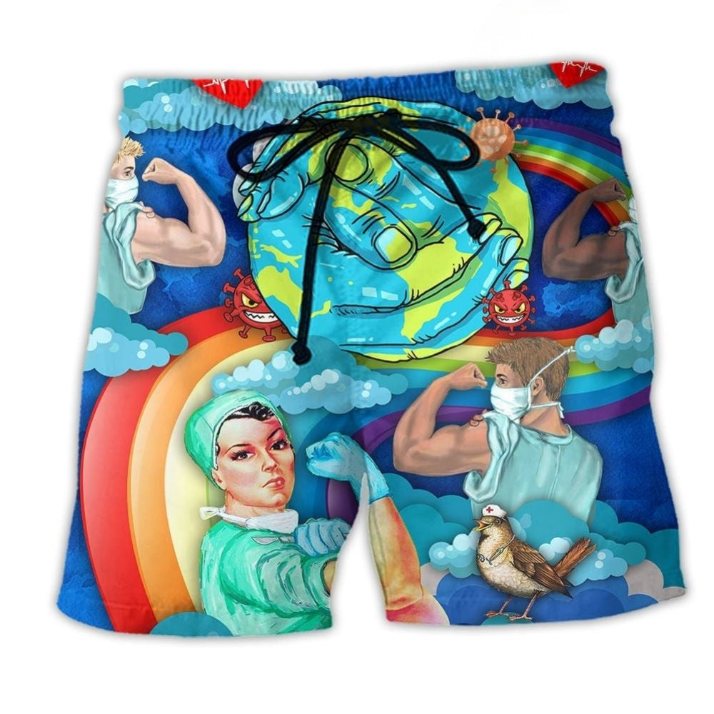 Nurse Strength Survivor Angel Quote Art – Beach Short