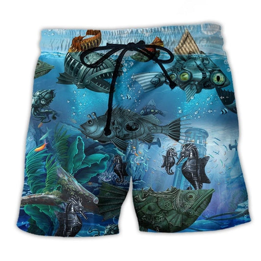 Steampunk Ocean Fish Mechanical Art – Beach Short
