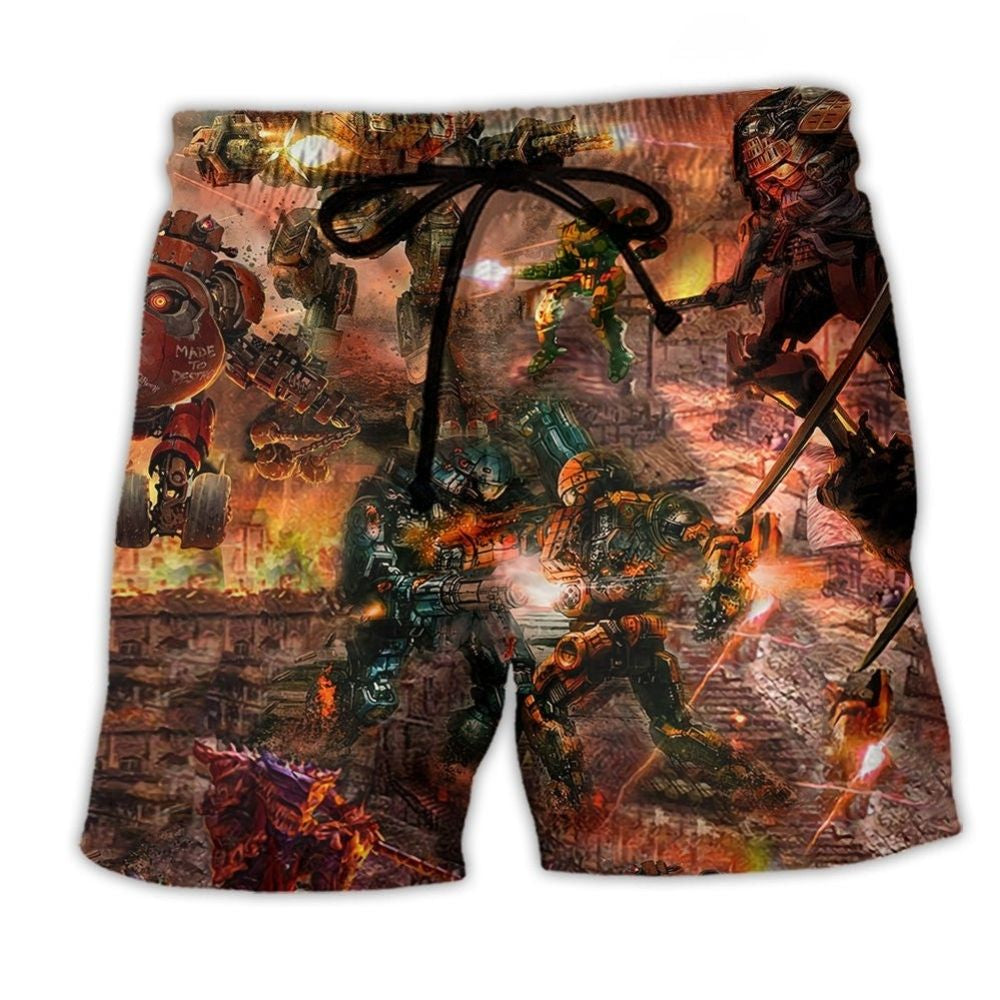 Robot Combat Battlefield Action Art – Beach Short