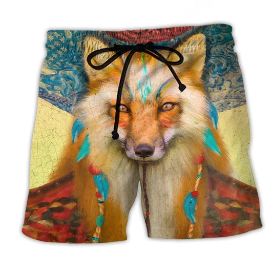 Native Fox Love Peace Nature Art – Beach Short