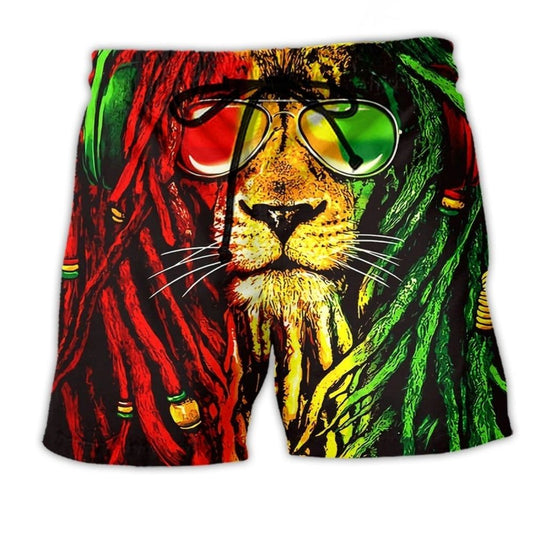 Lion Jamaica Inspired Red Color Art – Beach Short
