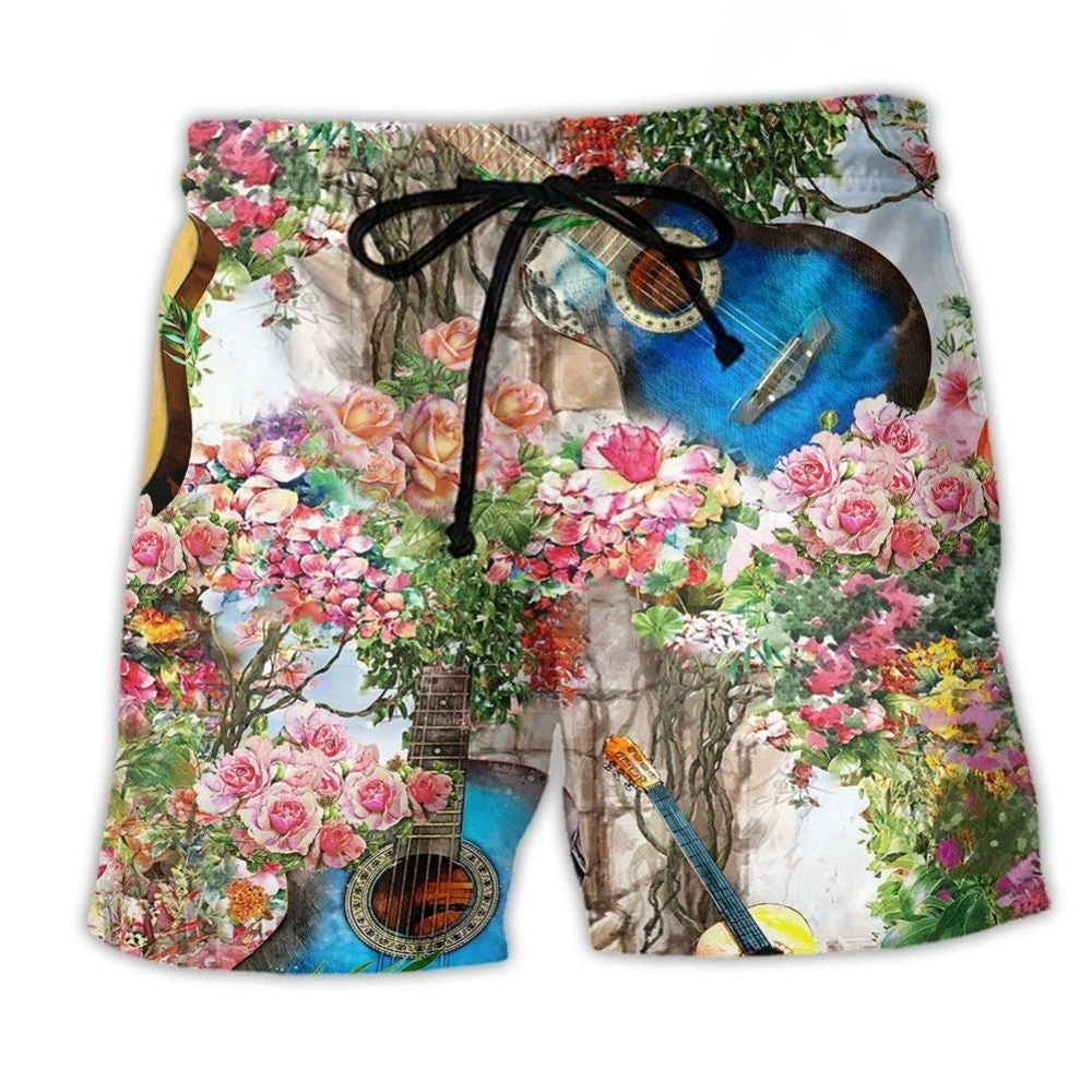 Guitar Melody And Rose Garden Art – Beach Short