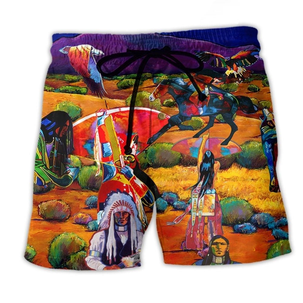 Native Inspired Human Love Red Tone Art – Beach Short