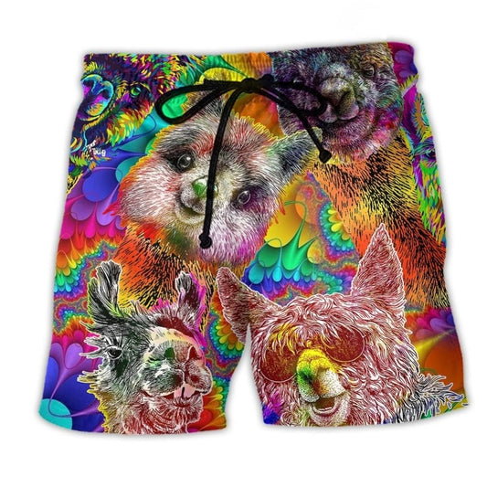 Llama Happiness Smile Colorful Art – Beach Short