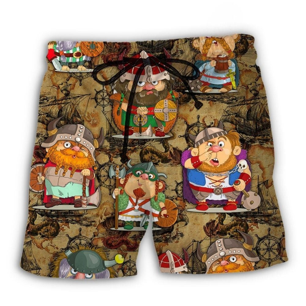 Funny Viking Map Illustration Art – Beach Short