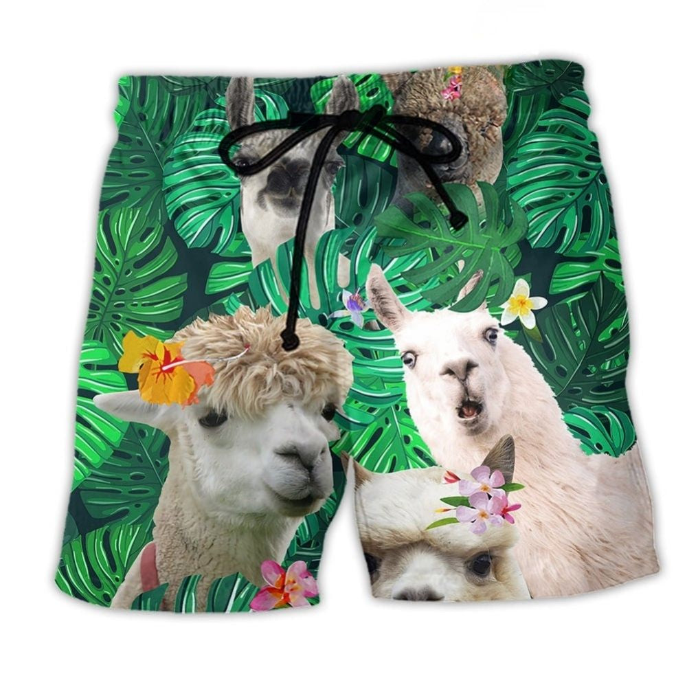 Llama Cute Love Tropical Green Art – Beach Short