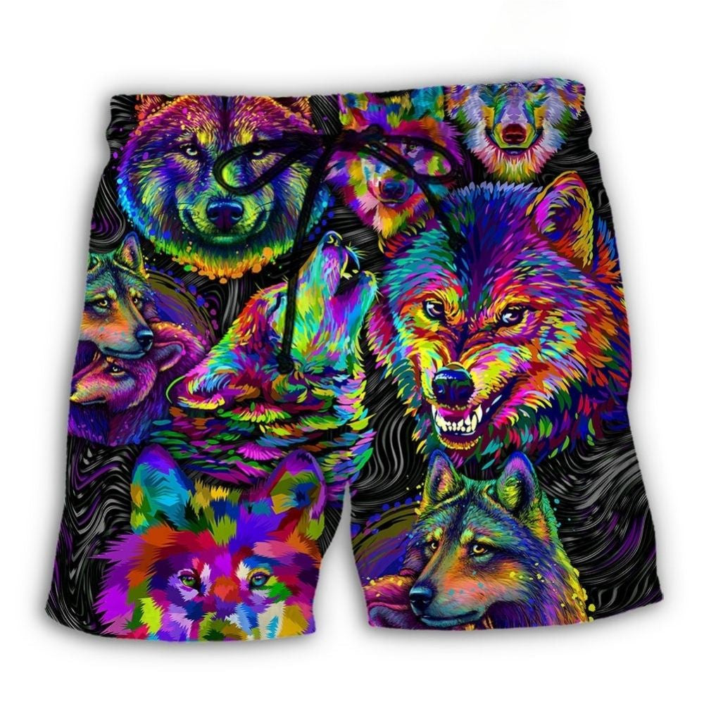 Neon Wolf Colorful Modern Art – Beach Short