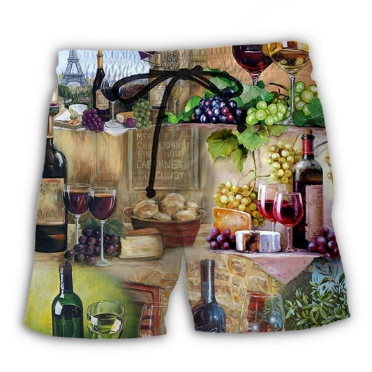 Wine Grape And Cheese Artistic Design – Beach Short