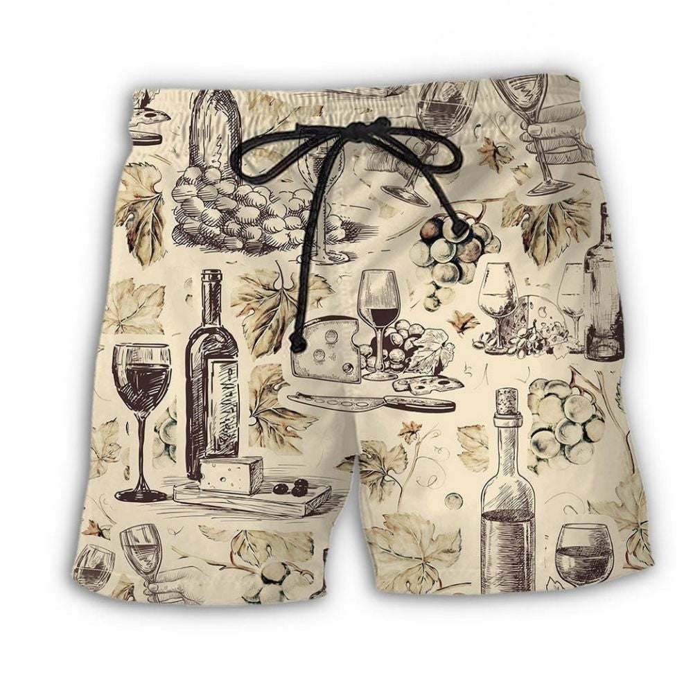 Wine And Grape Vintage Style Art – Beach Short