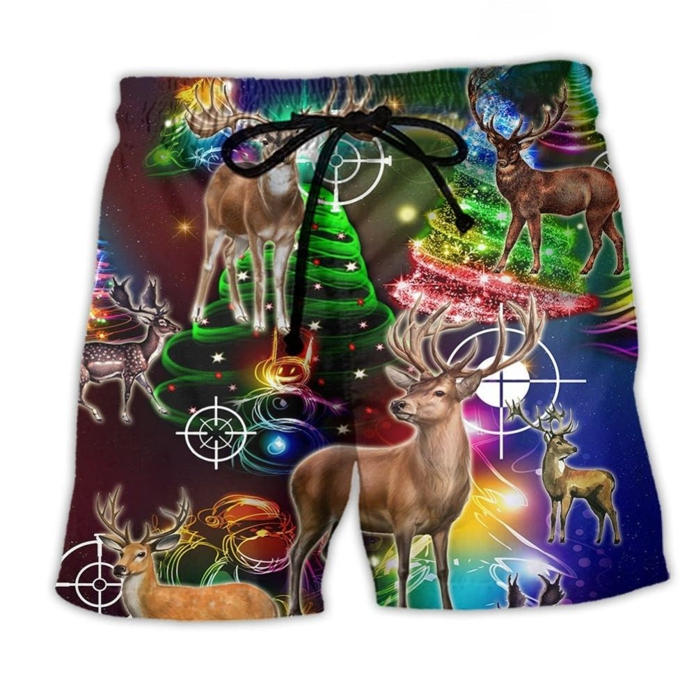 Hunting Deer Lover Christmas Night Art – Beach Short