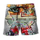 Hot Rod Christmas Cool Retro Art – Beach Short