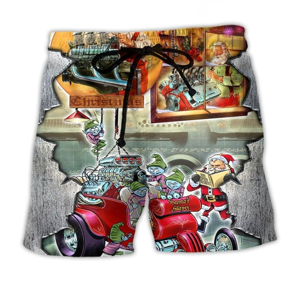Hot Rod Christmas Cool Retro Art – Beach Short