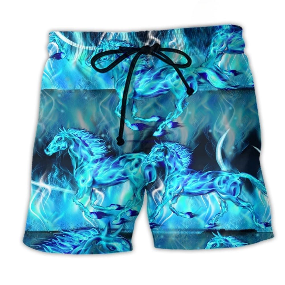 Blue Flame Horse Fantasy Art – Beach Short