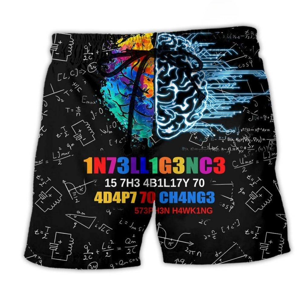 Funny Intelligence Quote Color Art – Beach Short