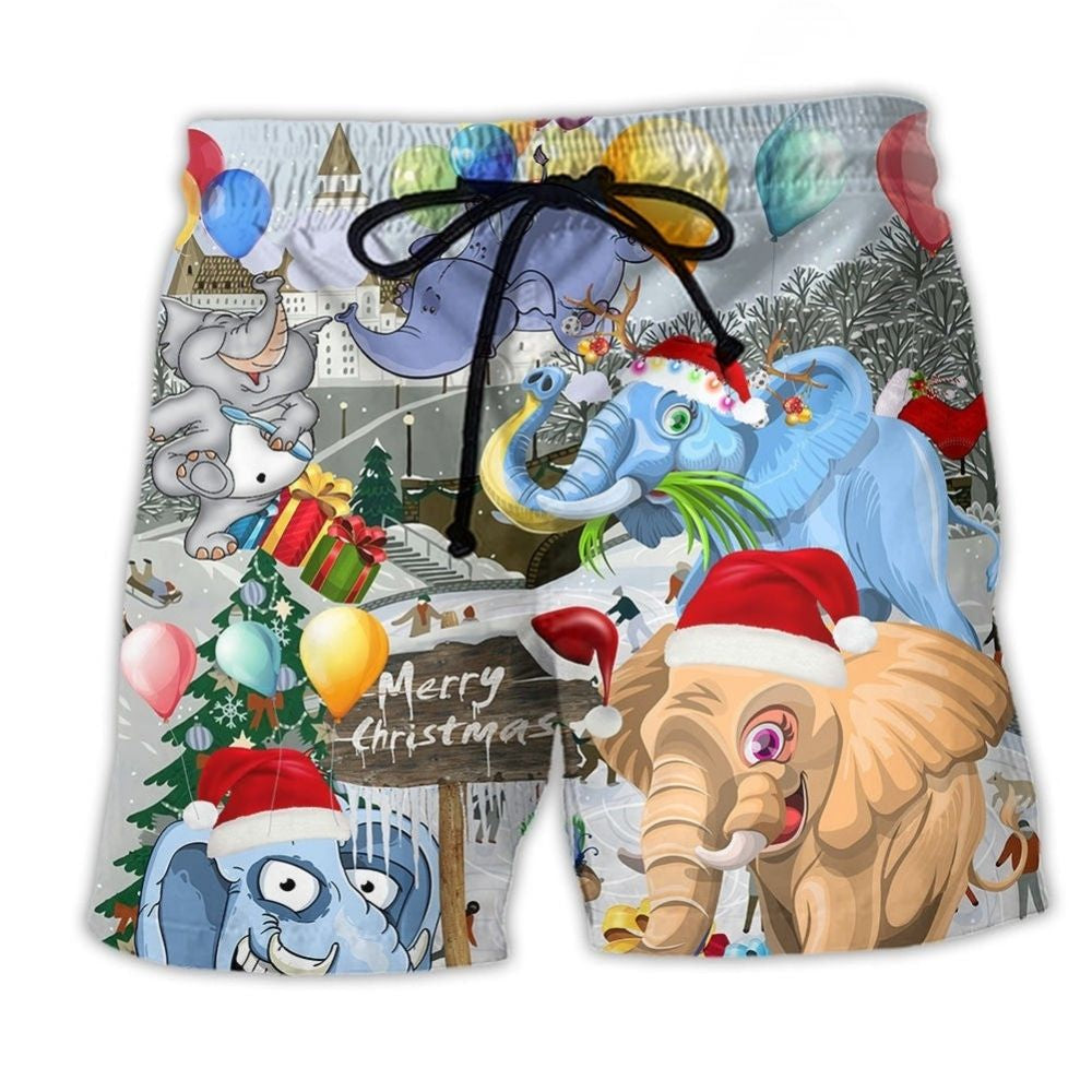Elephant Christmas Fun Holiday Art – Beach Short