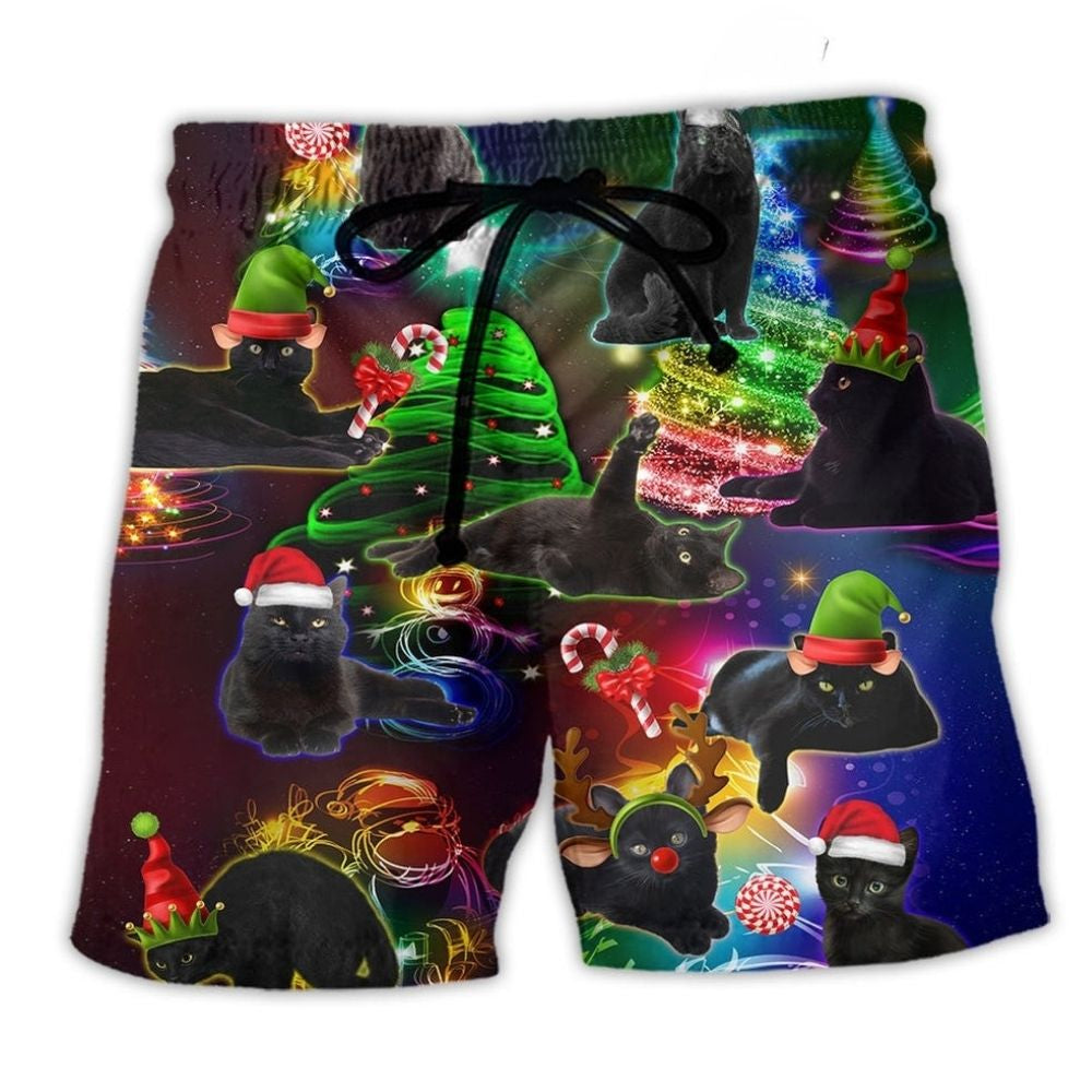 Black Cat Christmas Tree – Beach Short