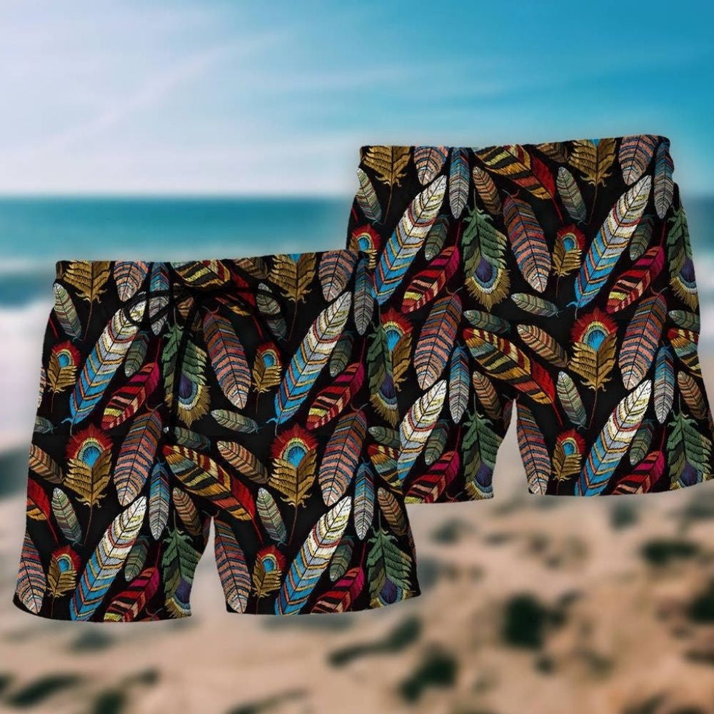 Colorful Native Feather Artistic - Beach Short