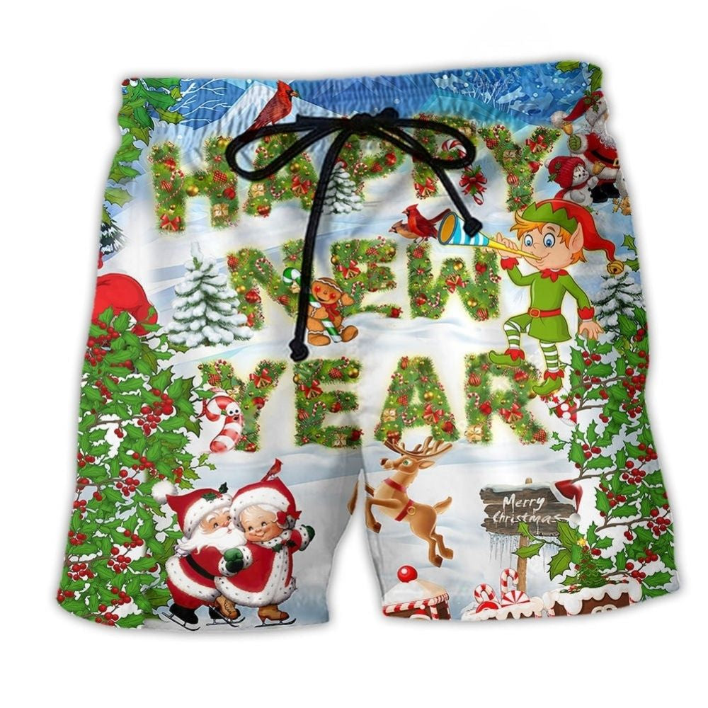 Christmas Happy New Year Snow Funny Holiday - Beach Short