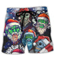 Skull Christmas US Flag Skeleton Art - Beach Short