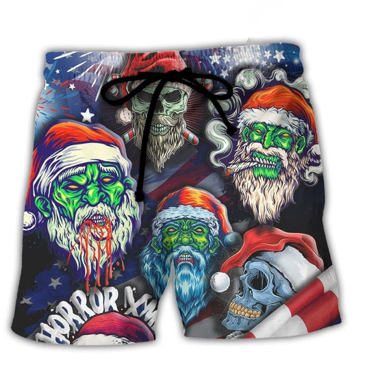 Skull Christmas US Flag Skeleton Art - Beach Short