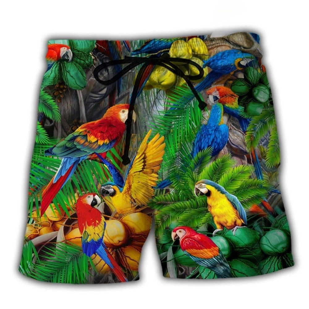 Funny Parrot Coconut Lover Tropical Art – Beach Short